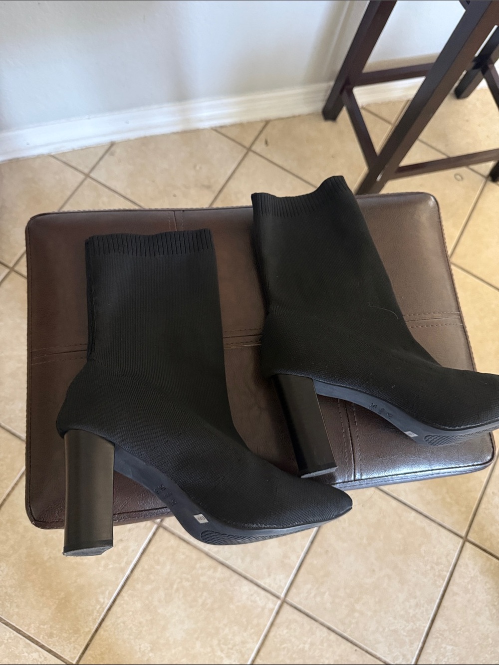 Women's Black Stretch Sock Bootie with Block Heel